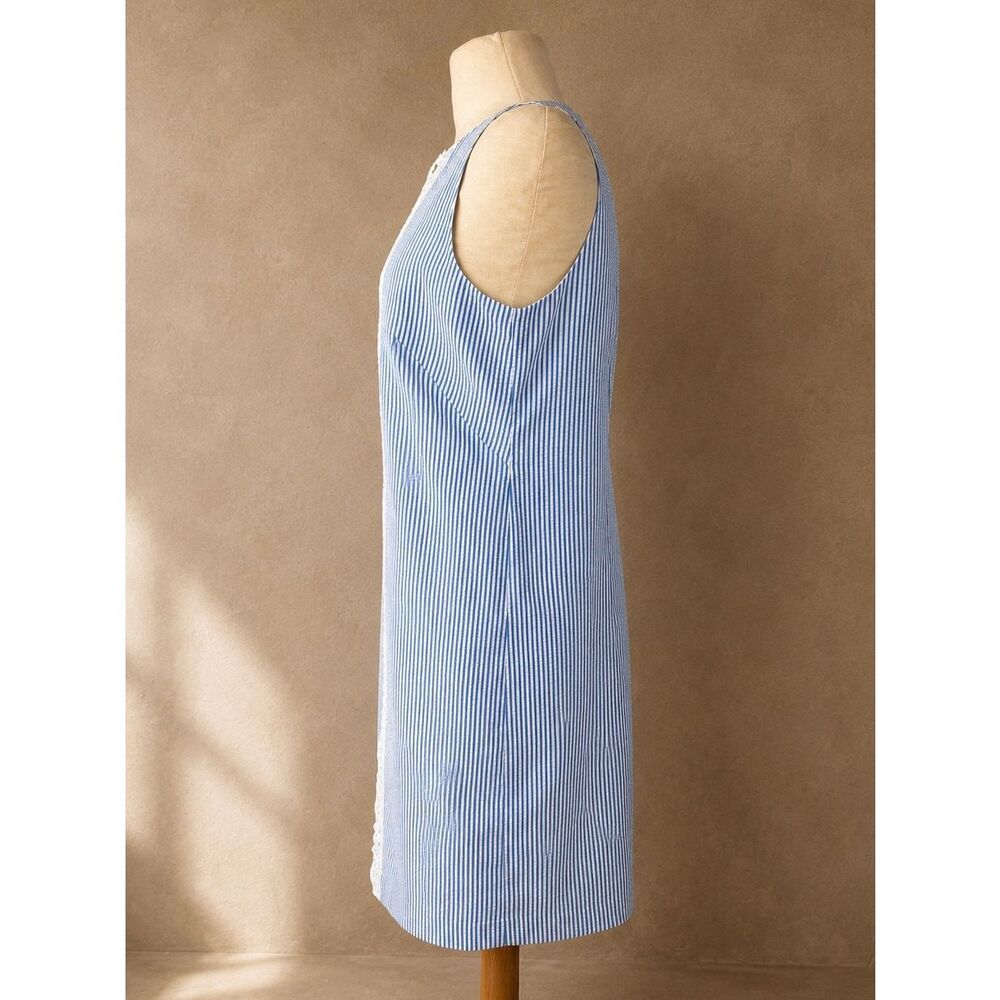 London Times Sz 8 Blue White Seersucker Lace Shift Dress Sleeveless Sheath - Picture 4 of 11